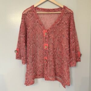 BLAIR Women's Net Crochet Top XL Red See Through Boho Cover Up Beach Vacation